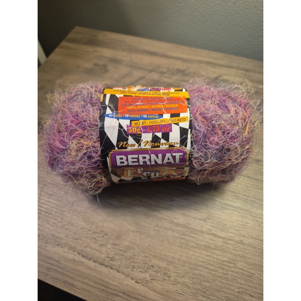 BERNAT FRENZY YARN 1.75 oz 60 yds ALPACA/MOHAIR COLOR: Loonie Lilac Discontinued
